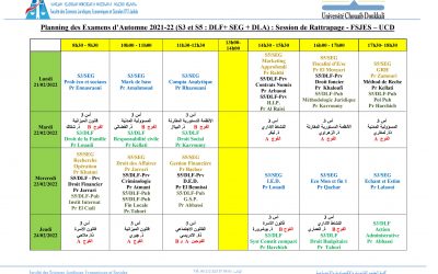 Planning des Examens d’Automne 2021  Session Rattrapage SEG , DLF & DLA