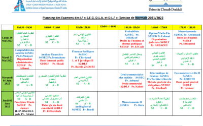 Planning des Examens 2021/2022 Session Normale SEG , DLF & DLA