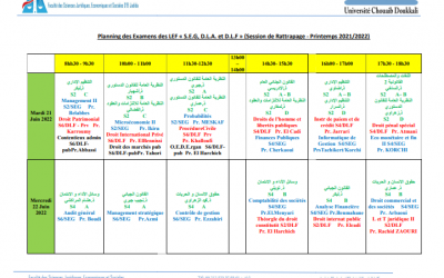 Planning des Examens 2021/2022 Session Rattrapage SEG , DLF & DLA