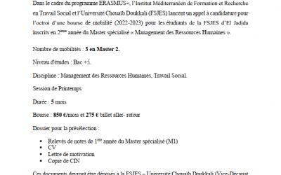 Bourse ERASMUS+ MICs 2022-2023 à l’IMF