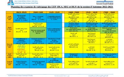 Planning des Examens 2022/2023 Session Rattrapage SEG , DLF & DLA