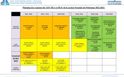 Planning des Examens 2022/2023 Session Normale DLF & DLA