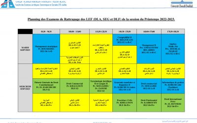 Planning des Examens 2022/2023 Session Rattrapage SEG , DLF & DLA تعديل