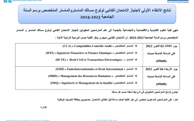 نتائج الانتقاء الأولي لاجتياز الامتحان الكتابي لولوج مسالك الماستروالماستر المتخصص برسم السنة الجامعية 2023-2024