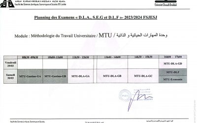 Programmation des examens MTU S1 2023/2024