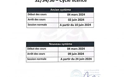 Calendrier pédagogique 2023-2024 Session printemps Actualisée