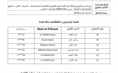 لائحة المترشحين المدعوين لاجتياز المرحلة الثانية لمباراة توظيف أستاذين محاضرين الدرجة أ تخصص: اللغة الإنجليزية.‎
