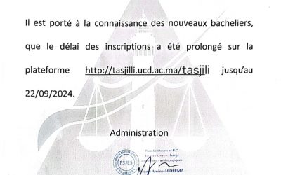 Prolongation du délai d’inscription nouveau bacheliers