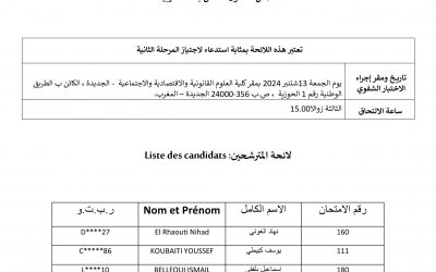 لائحة المترشحين المدعوين لاجتياز الاختبار الشفوي لمباراة القانون الخاص باللغة العربية دورة 28/06/202