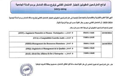 Liste des candidats convoqués à passer le test écrit Master 2024/2025