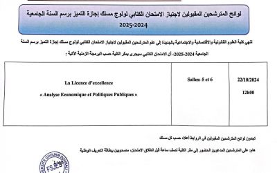 Liste des candidats convoqués à passer le test écrit licence d’excellence 2024/2025