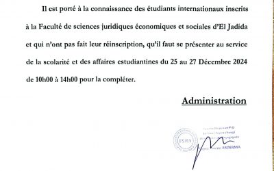 Réinscription des étudiants internationaux