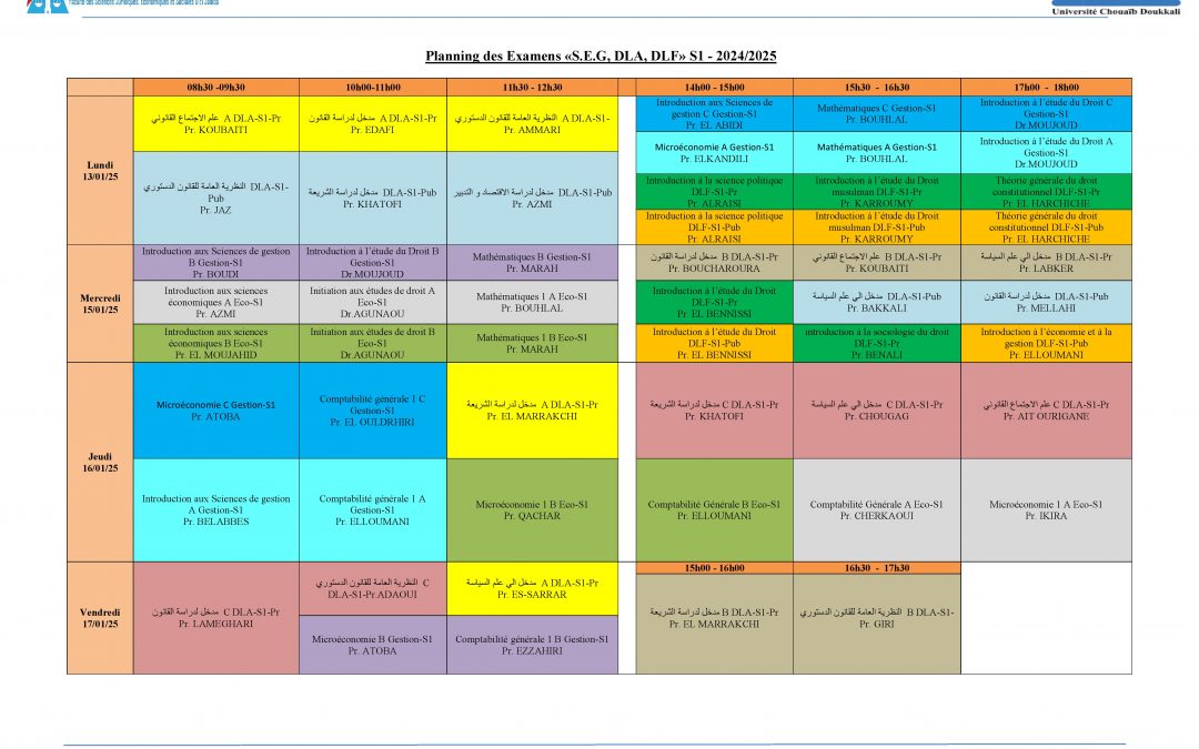 Planning des Examens 2024/2025 Session Normale S1