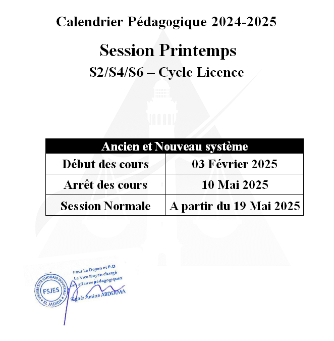 Calendrier Pédagogique 2024-2025 Session Printemps