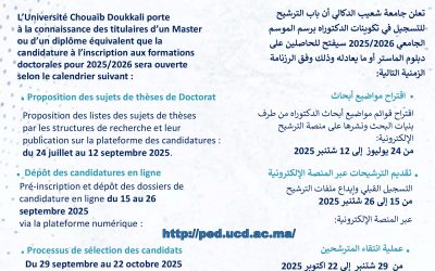 Appel à candidature au cycle doctoral 2025-2026