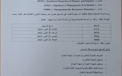 إعلان للمترشحين المقبولين لولوج مسالك الماستر  » IMQ, MRH, CCA, IFFP,