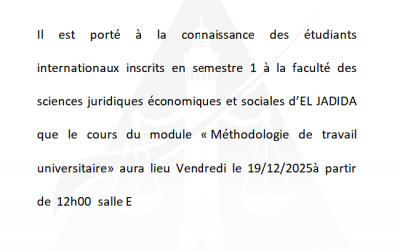 ANNONCE Aux étudiants internationaux